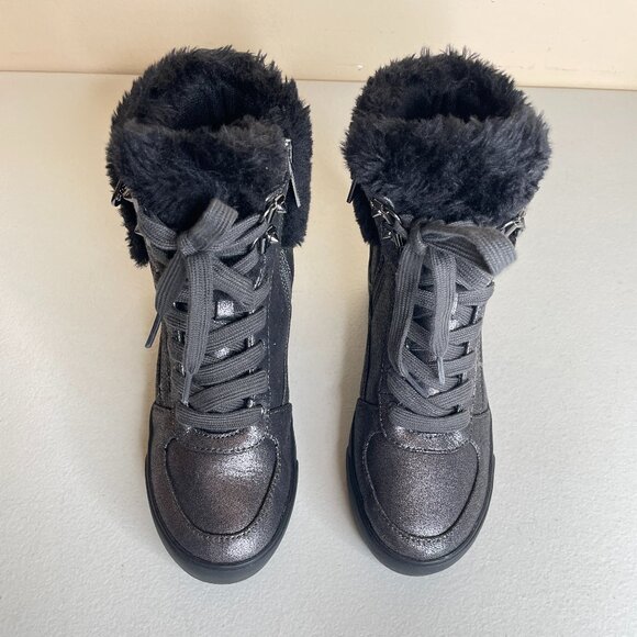 Guess Dustyn Faux Fur Hidden Wedge Sneaker Ankle Boots Size 6.5 - Picture 7 of 16
